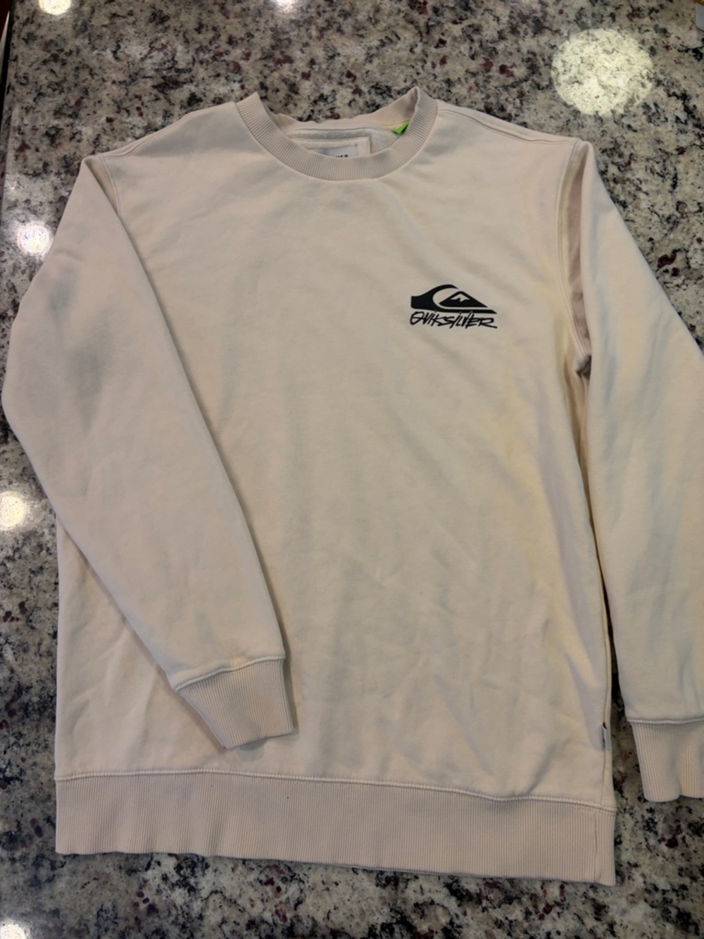 Quiksilver Cream Crewneck Sweatshirt with Black Logo Detail
